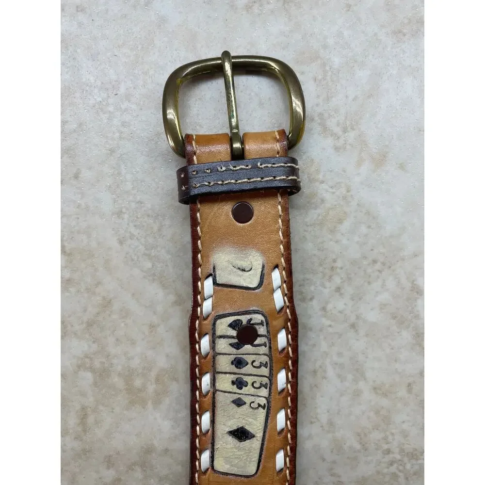 American Belt Co Size 42 Playing Cards Phil Hand Painted Steer Hide Leather Belt
